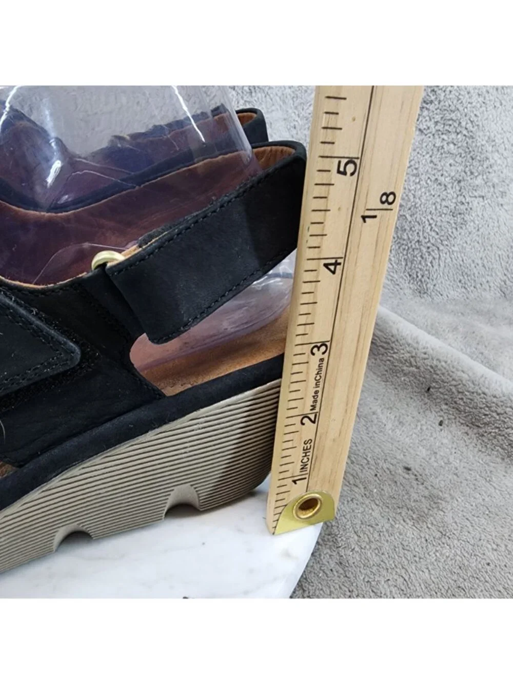 Clarks Shoes Womens Size 10 Black Nubuck Clarene Aluure Wedge Sandals *Read*
